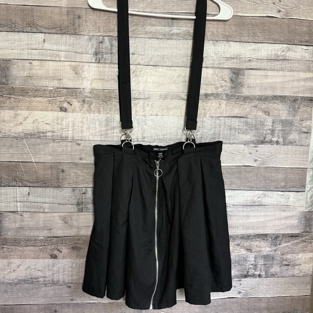 Hot Topic Suspender Skirt Womens XL Black Pleated Adjustable Strap Goth Grunge